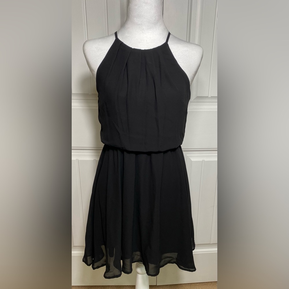 LUSH Womens Cocktail Mini Little Black Dress Halter Sleeveless Size XS